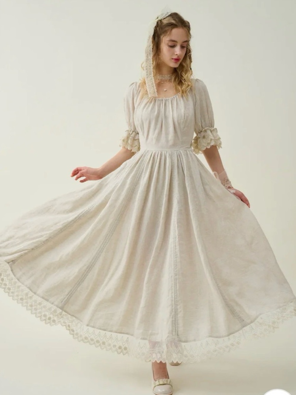 Linennaive Elowen 27 wear two ways Lace Linen Dress NWT size small beige